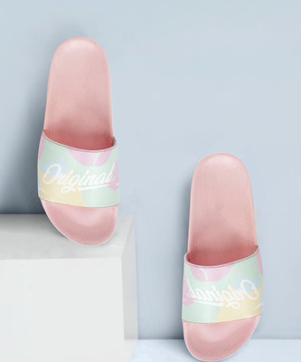 SATERRA Women Women's Comfortable Stylish and Trending Colorful Printed Sliders Slides(Pink , 8)
