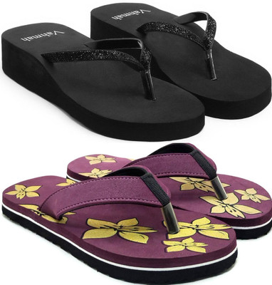 VAHMAH Women Slippers(Black, Purple , 5)