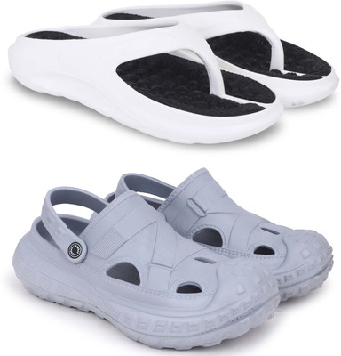 Kapani Fashion Men Slippers(White, Grey , 7)