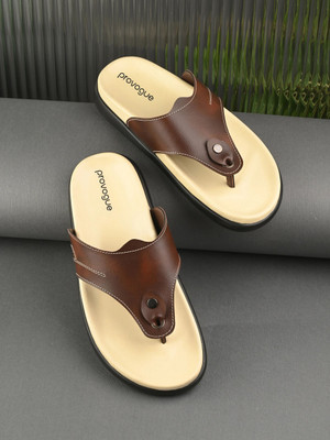 PROVOGUE Men Slippers(Off White, Brown , 9)
