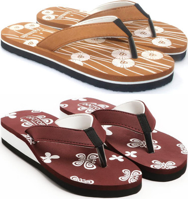 VAHMAH Women Slippers(Tan, Maroon , 4)