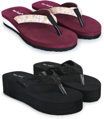 TWO SOFT Women Combo Pack Of 2 Women Slipper Stylish Casual Light & Soft Comfortable Daily Wear Slippers(Maroon, Black , 5)