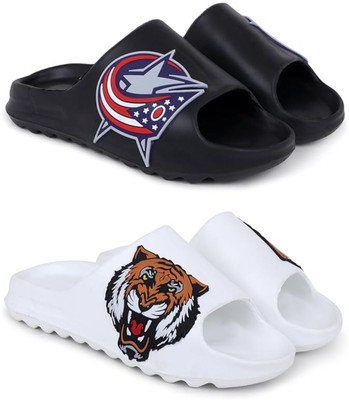 KAPYANSH Men Slides(Black, White , 9)