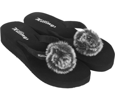 Hillings Women Slippers(Black, Grey , 5)