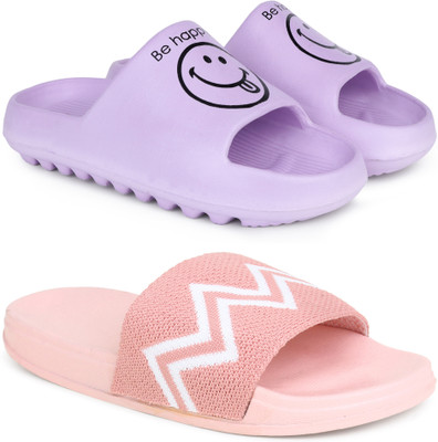 Kapani Fashion Women Women Combo Pack of 2 Lightweight Flipflops, Slipper, Slides (Purple, Pink , 6) Slides(Purple, Pink , 6)