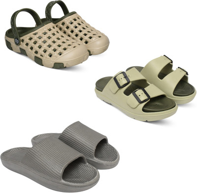 Acorn Men Slides(Beige, Beige, Grey , 6)