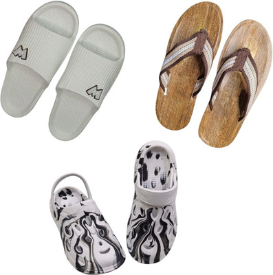 BLIBBERS Men Slippers(Grey, Brown, Off White , 9)