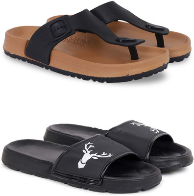 Kapani Fashion Men Slippers(Beige, Black , 7)