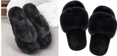 rexizone Women Flip Flops(Black, Black , 7)