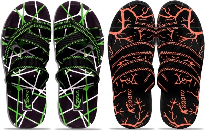 KANEGGYE Men Flip Flops(Green, Orange , 7)