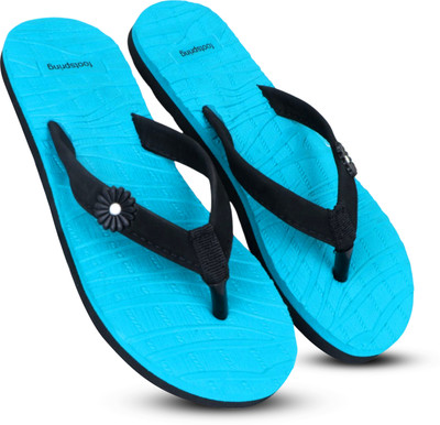Footspring Women Flip Flops(Blue , 6)