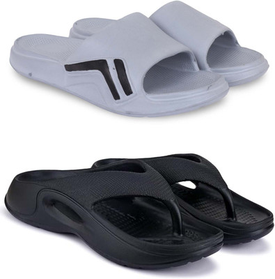 Kapani Fashion Men Slippers(Grey, Black , 9)