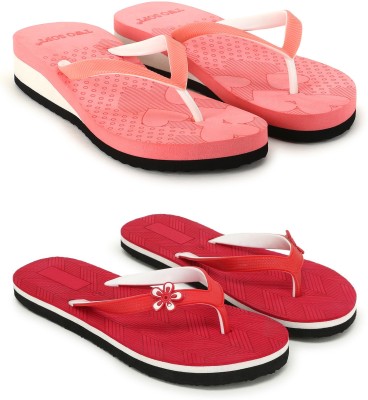 TWO SOFT Women Slippers(Red, Pink , 6)