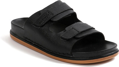 Comfro Men Casual Leather Slipper Ultra-soft Double Density Sole, Every-Day & Work Wear Slippers(Black , 10)