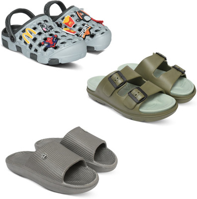 Acorn Men Slides(Grey, Olive, Grey , 6)
