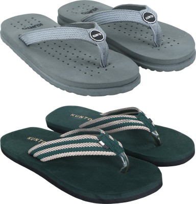 KUNTO Men Flip Flops(Grey, Green , 6)