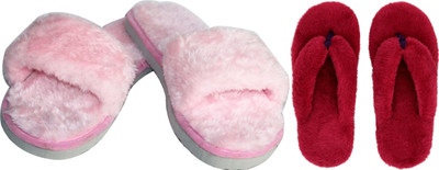 rexizone Women Flip Flops(Maroon, Pink , 5)