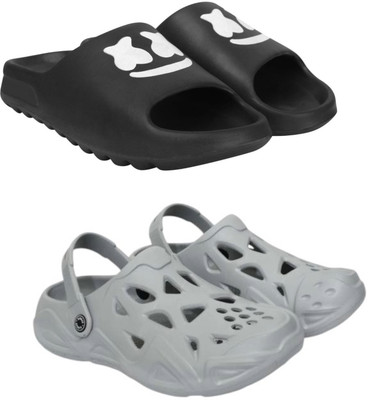 Veewalk Men Slides(Black, Grey , 7)