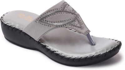 BIG BIRD FOOTWEAR Casual V-strap Doctor Sandals for Women & Girls (Grey) Women Grey Wedges