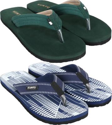 KUNTO Men Flip Flops(Green, Blue, White , 7)