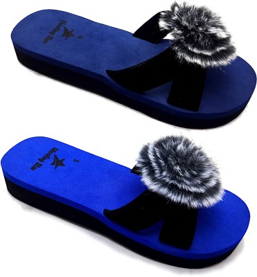 Shooting Star Women Flip Flops(Blue, Navy , 8)