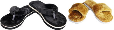 rexizone Women Flip Flops(Black, Brown , 4)