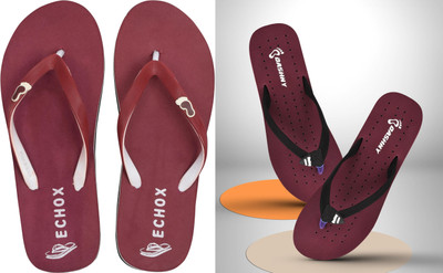 DASHNY Women Flip Flops(Maroon , 5)