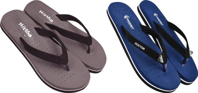 DASHNY Women Flip Flops(Navy, Brown , 3)