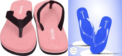NISTHA Women Flip Flops(Blue, Orange , 8)