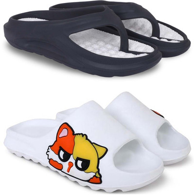Kapani Fashion Men Slippers(Black, White , 8)