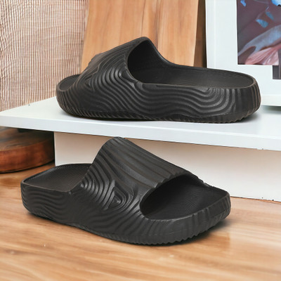 FEEL TIME Men Slides(Black , 10)