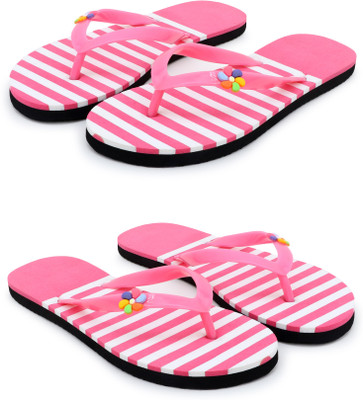 Feens Women for Women Combo of 2 Flip Flop / Slippers(Pink , 6)