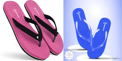 DASHNY Women Flip Flops(Blue, Pink , 4)
