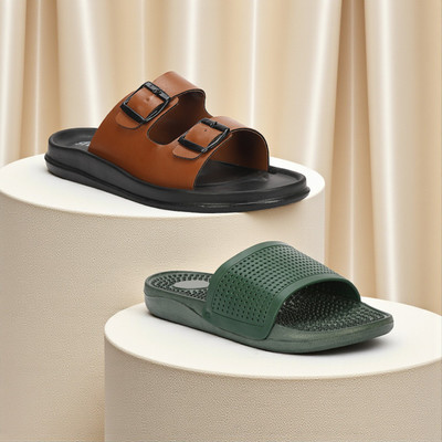 RIFOF Men Flip Flops(Brown, Green , 6)