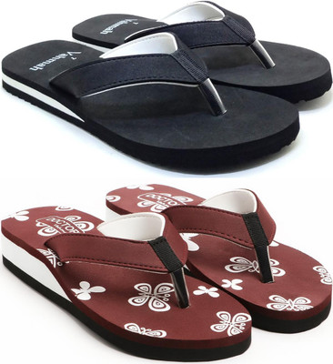 VAHMAH Women Slippers(Black, Maroon , 7)