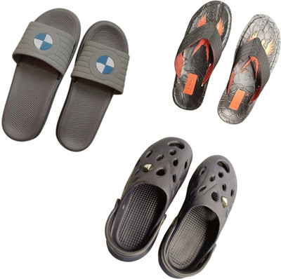 BLIBBERS Men Slippers(Grey, Black, Black , 9)