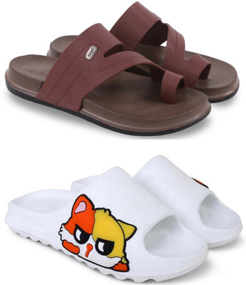 Pampy Angel Men Slippers(Brown, White , 6)