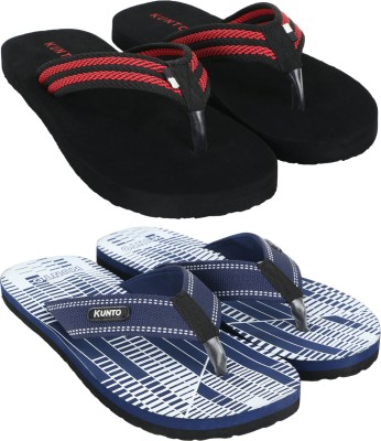 KUNTO Men Flip Flops(Black, Blue, White , 8)