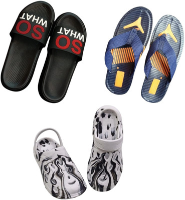 BLIBBERS Men Slippers(Black, Blue, Off White , 7)