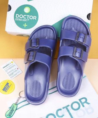 DOCTOR EXTRA SOFT Men Men's Classic Cushion Sliders/Slippers with Adjustable Buckle Strap Adult D-505 Slides(Navy , 9)