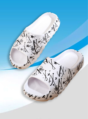 KAPYANSH Men Slides(White, Black , 9)