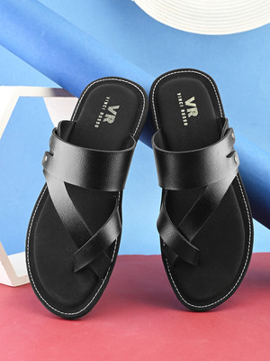 VINCI RUSSO Men Slippers(Black , 6)