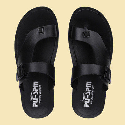 PU-SPM Men Flip Flops(Black , 5)