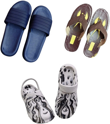 BLIBBERS Men Slippers(Blue, Brown, Off White , 9)