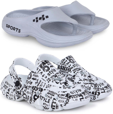 KAPYANSH Men Slippers(Grey, White, Black , 6)