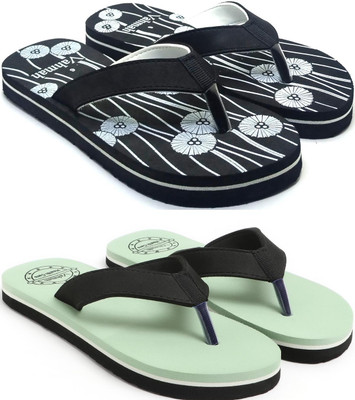 VAHMAH Women Slippers(Black, Green , 7)