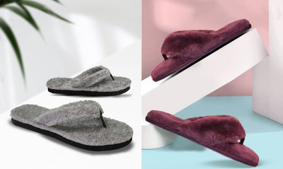 rexizone Women Flip Flops(Grey, Maroon , 4)