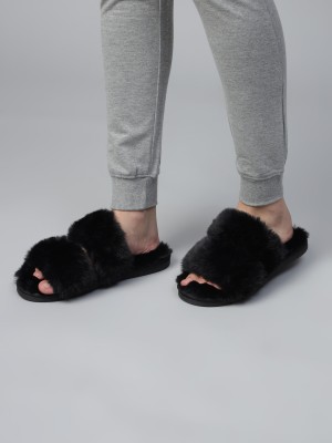 TRUFFLE COLLECTION Women Slippers(Black , 8)