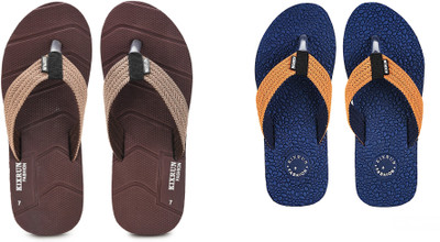 Kixrun Men Slippers(Blue, Brown , 8)