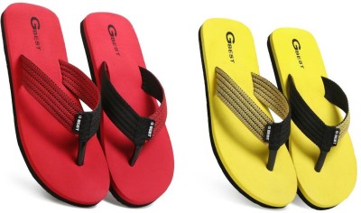 G Best Men Flip Flops(Yellow, Red , 10)